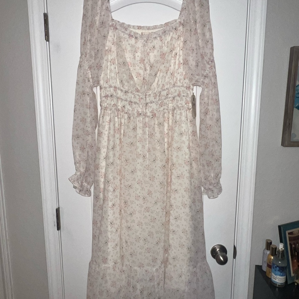 Altar'd State Cream Floral Ruffle Dress